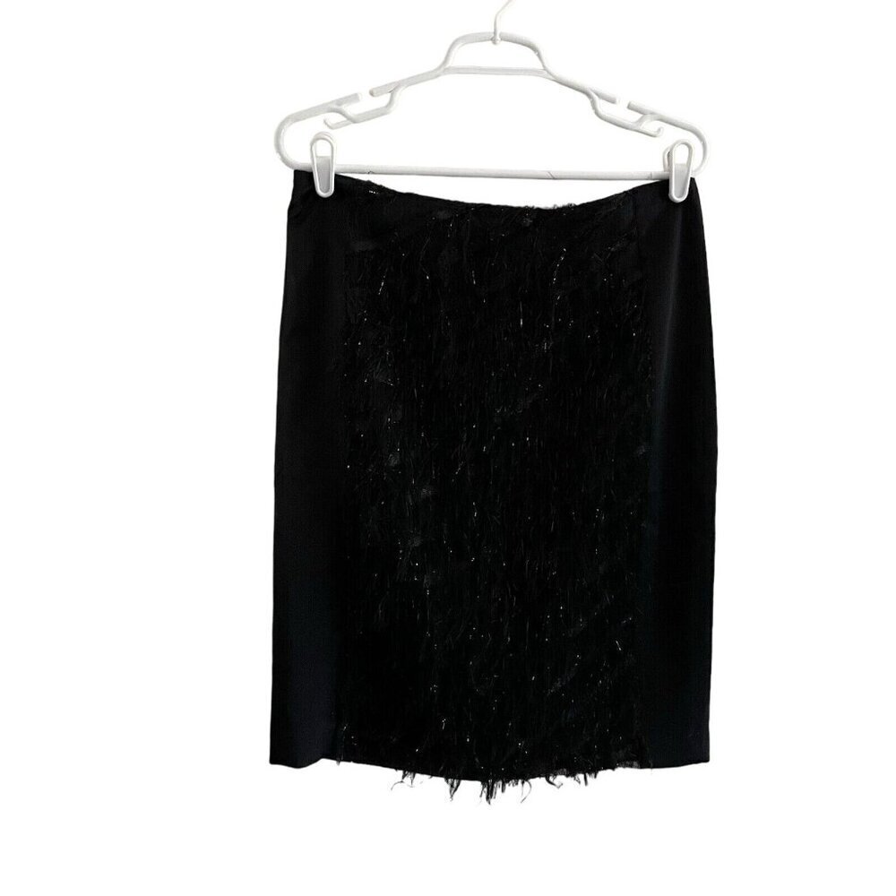 Worth Women's Sz 8 Black Bias Fringe Panel Slim Silk Blend Skirt NWT Retail $498